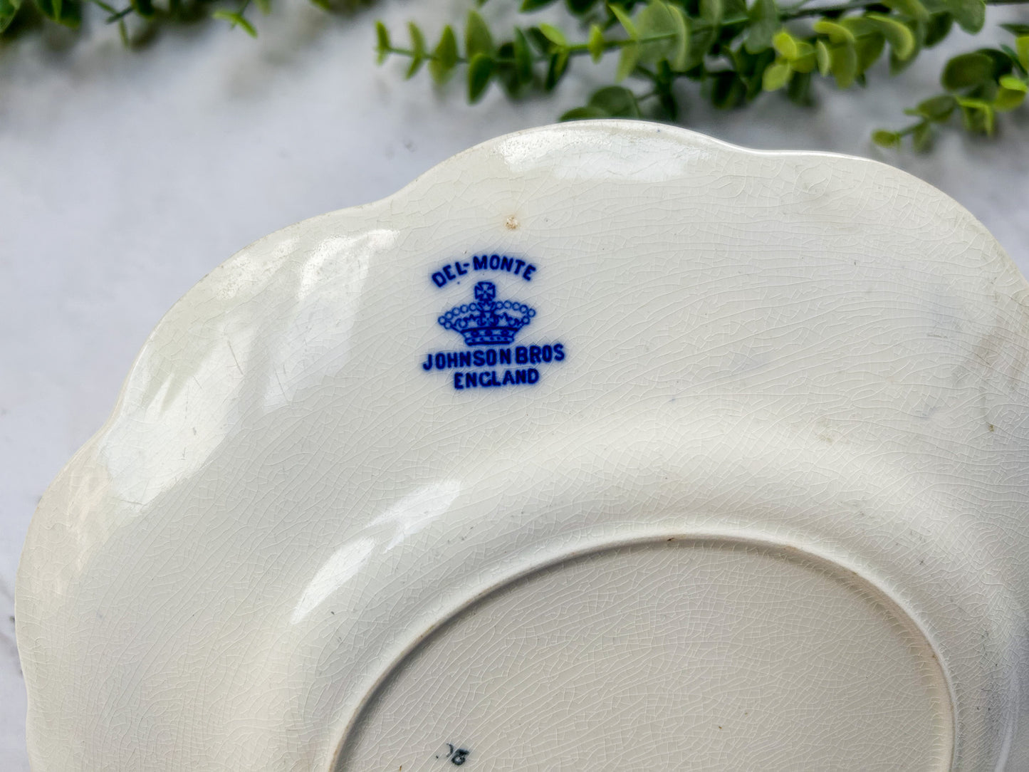 Antique Flow Blue 10" Plate - Del-Monte by Johnson Bros, c1900