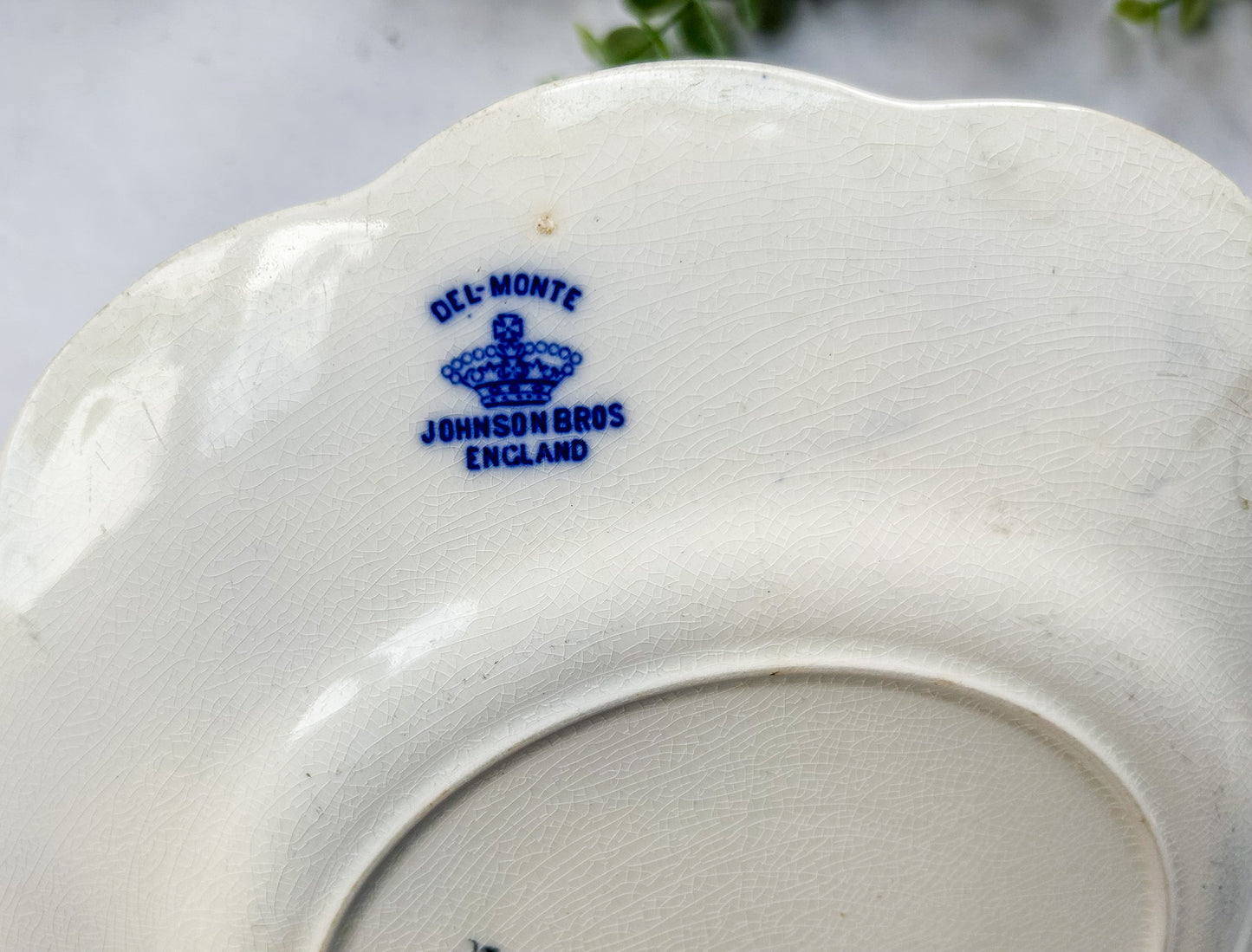 Antique Flow Blue 10" Plate - Del-Monte by Johnson Bros, c1900