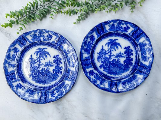 CHOICE Antique Flow Blue 10" Plates - Kyber by W. Adam & Co, c1891