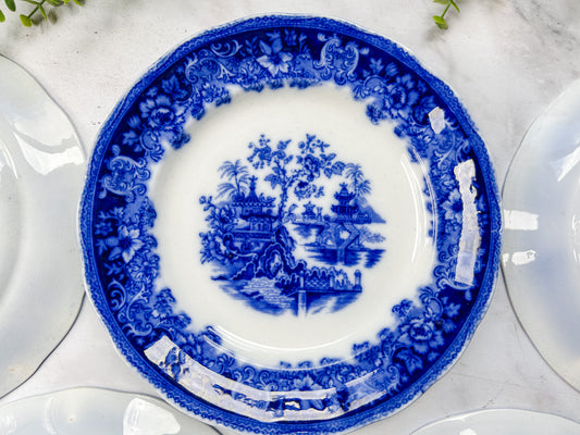Antique Flow Blue 10” Plate - Shanghai, England 1900s (5 Available)