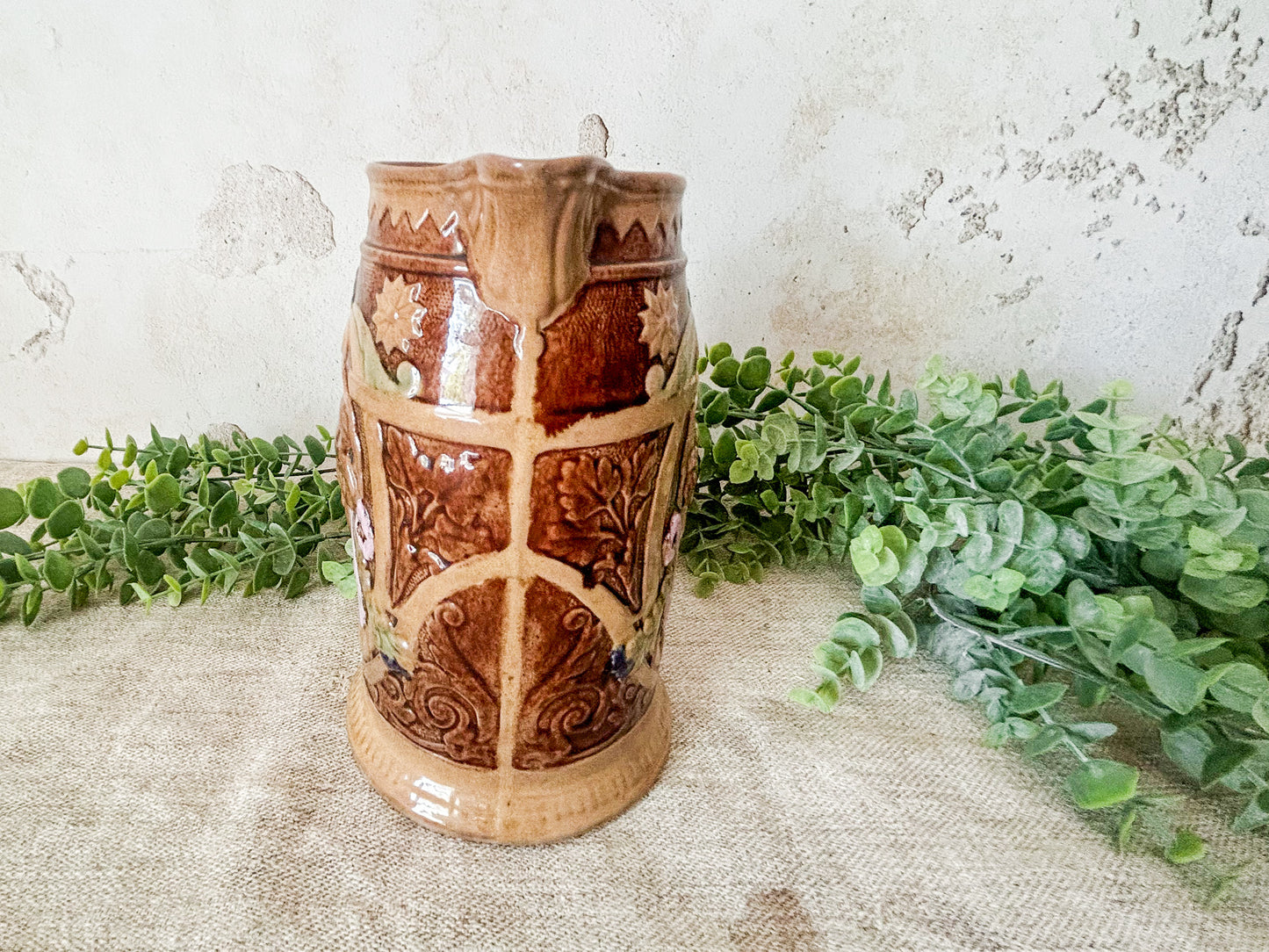 Antique Majolica Figural Face Pitcher
