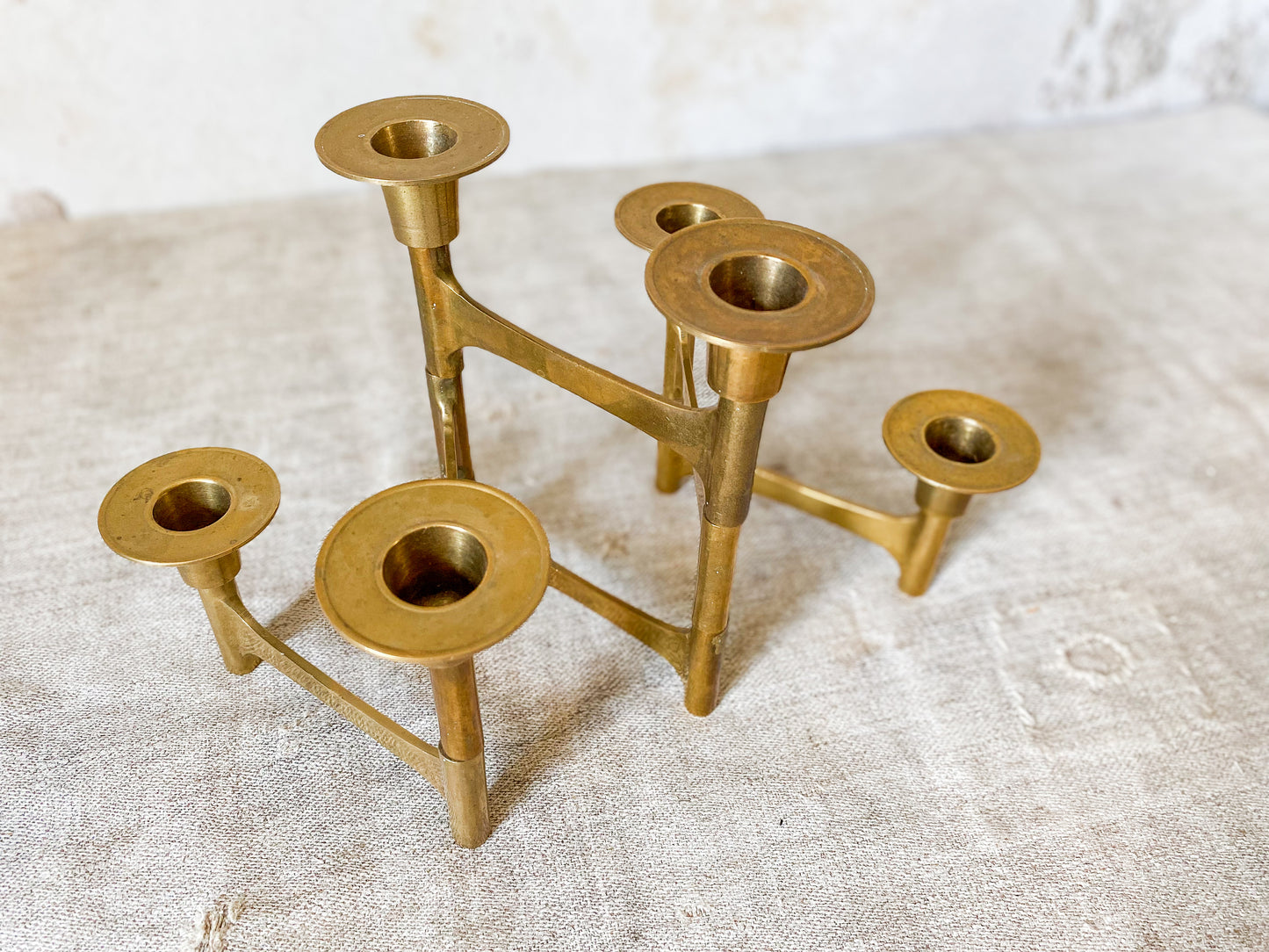 Vintage Midcentury Brass Folding Articulated Candlestick Centerpiece