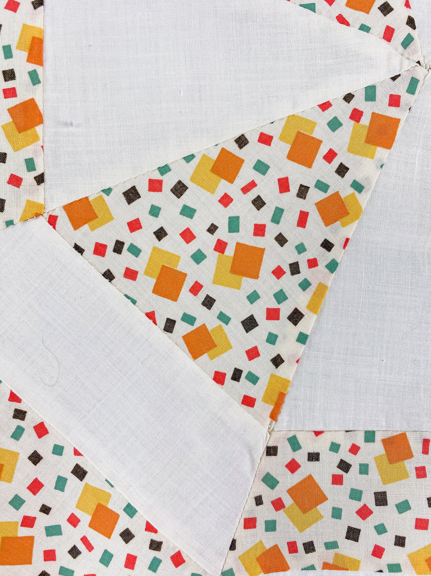 Vintage Spider Web Unfinished Geometric Orange and Yellow Quilt TOP