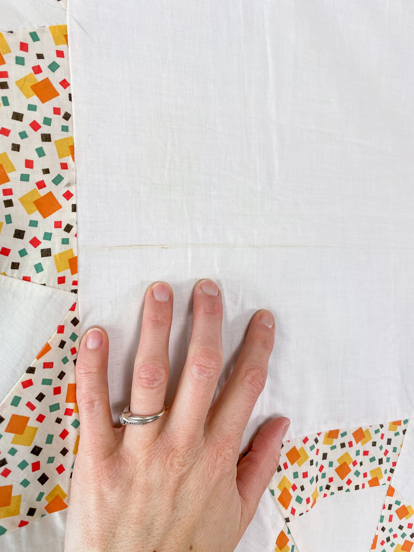 Vintage Spider Web Unfinished Geometric Orange and Yellow Quilt TOP