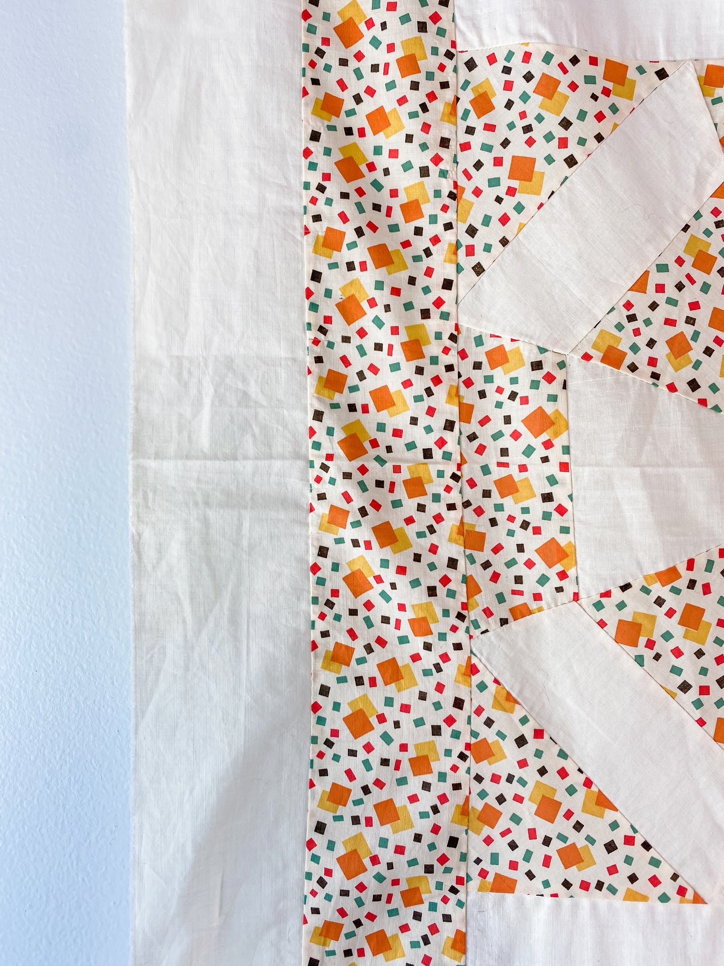 Vintage Spider Web Unfinished Geometric Orange and Yellow Quilt TOP