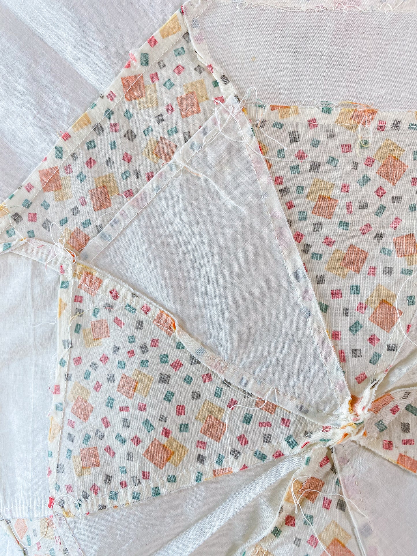 Vintage Spider Web Unfinished Geometric Orange and Yellow Quilt TOP