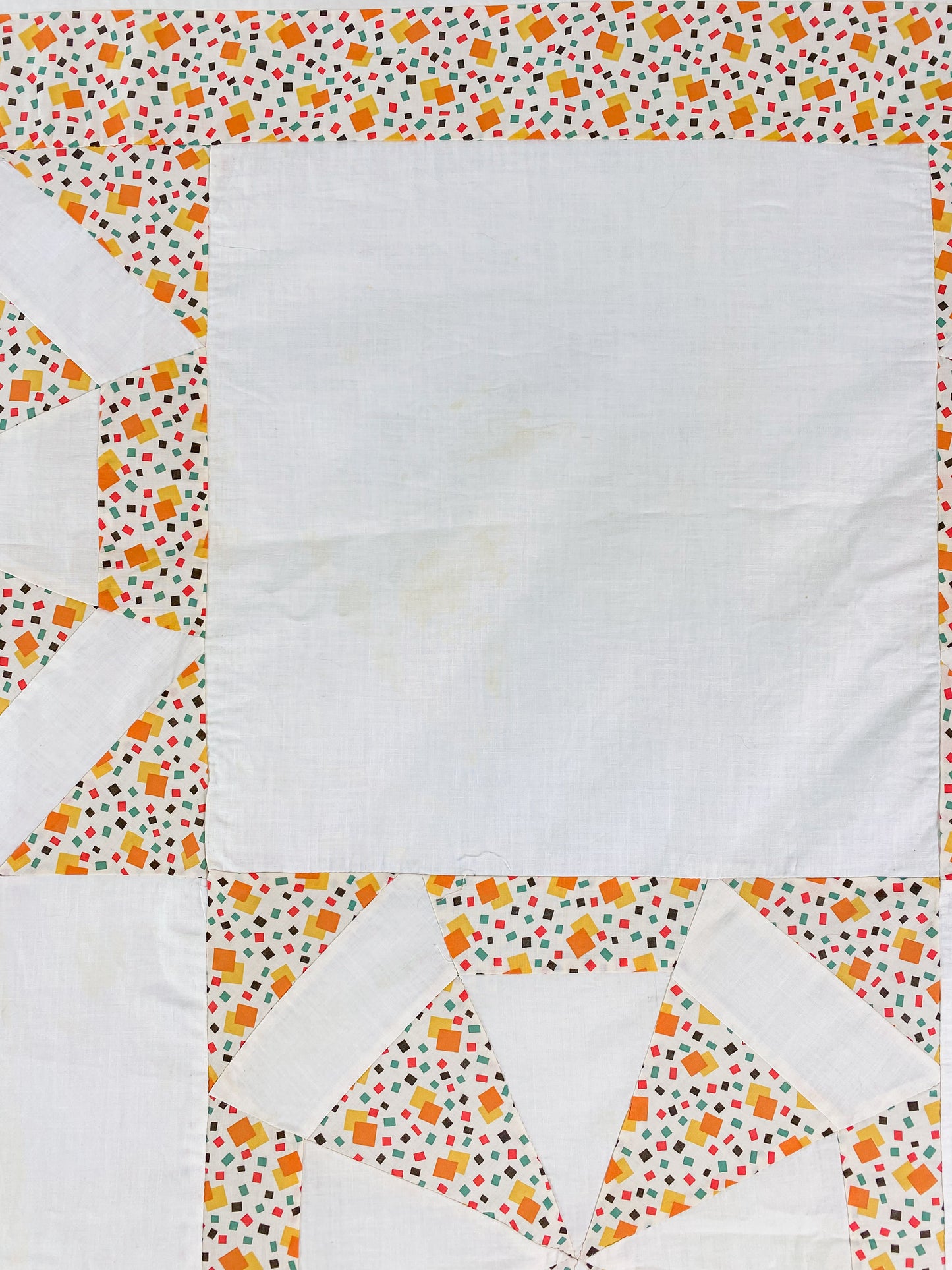 Vintage Spider Web Unfinished Geometric Orange and Yellow Quilt TOP