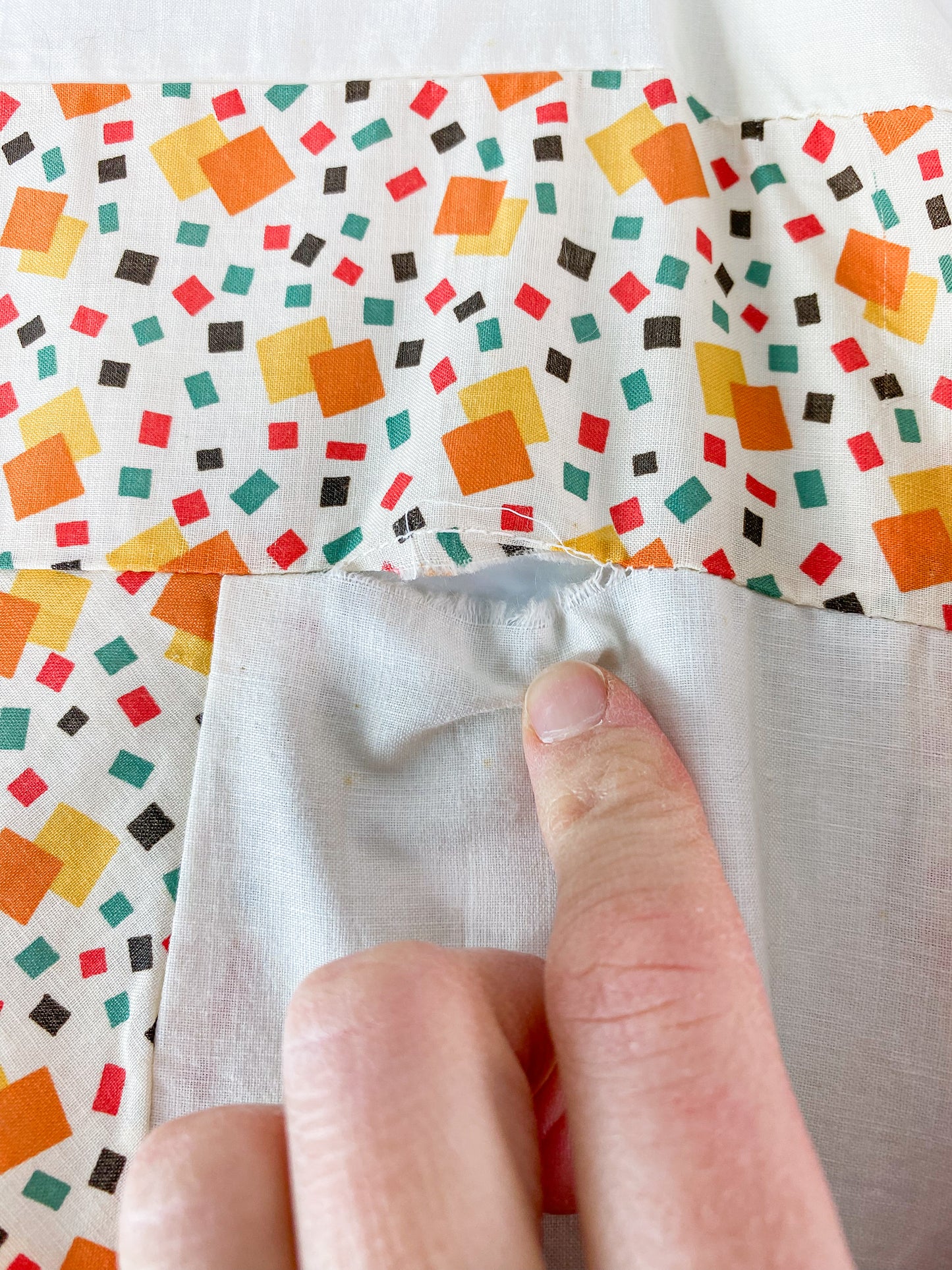 Vintage Spider Web Unfinished Geometric Orange and Yellow Quilt TOP