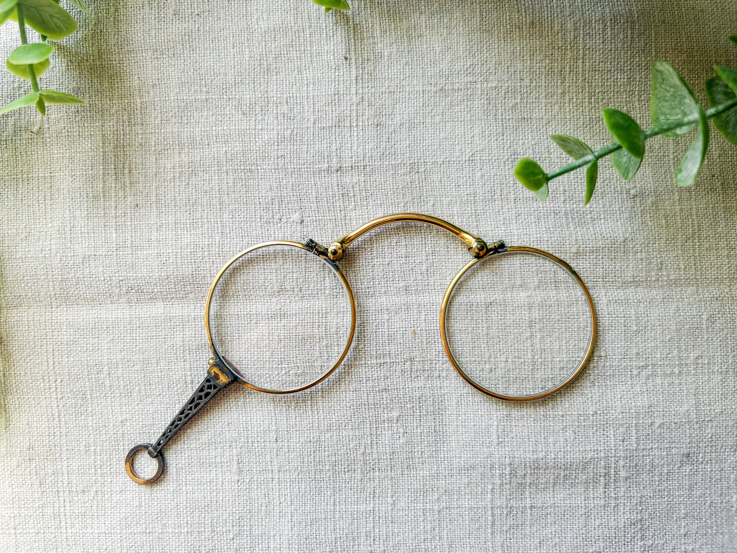 Antique Gold-Plated Spring-Loaded Folding Lorgnette Opera Glasses