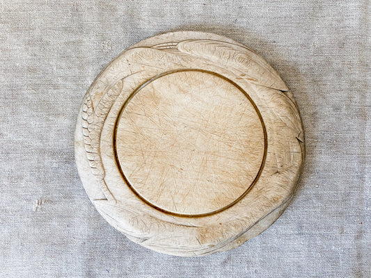 Antique Carved Round Wooden Breadboard