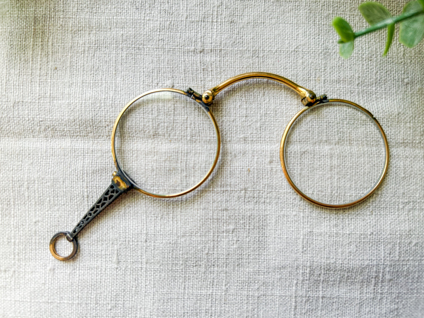 Antique Gold-Plated Spring-Loaded Folding Lorgnette Opera Glasses
