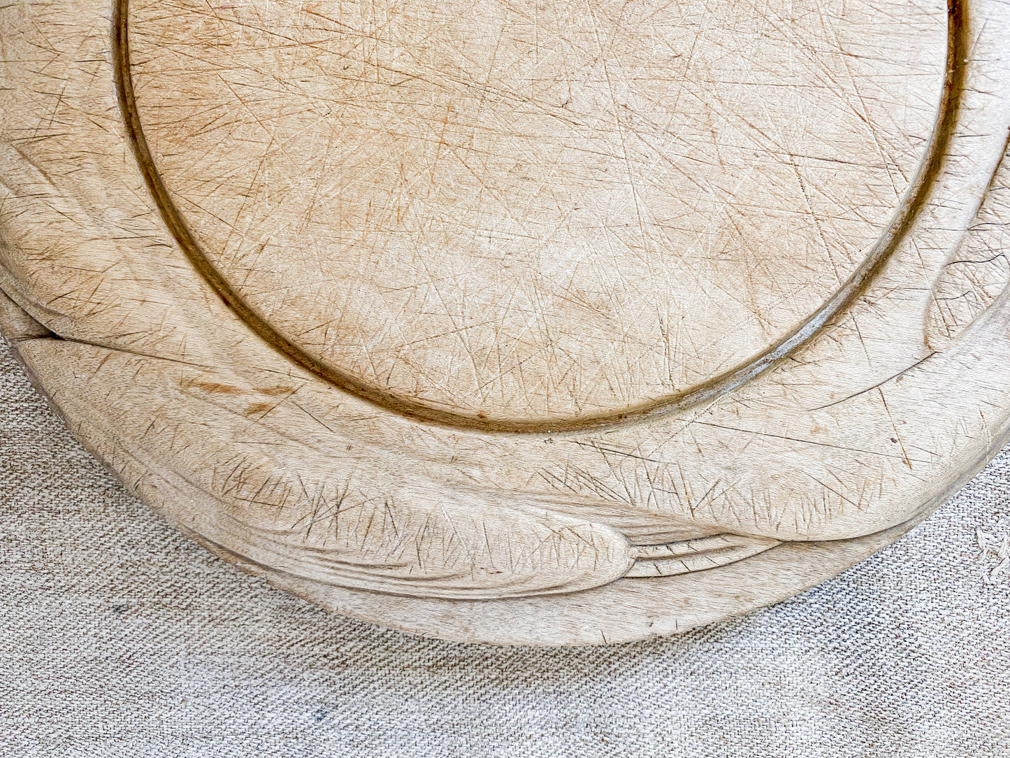 Antique Carved Round Wooden Breadboard