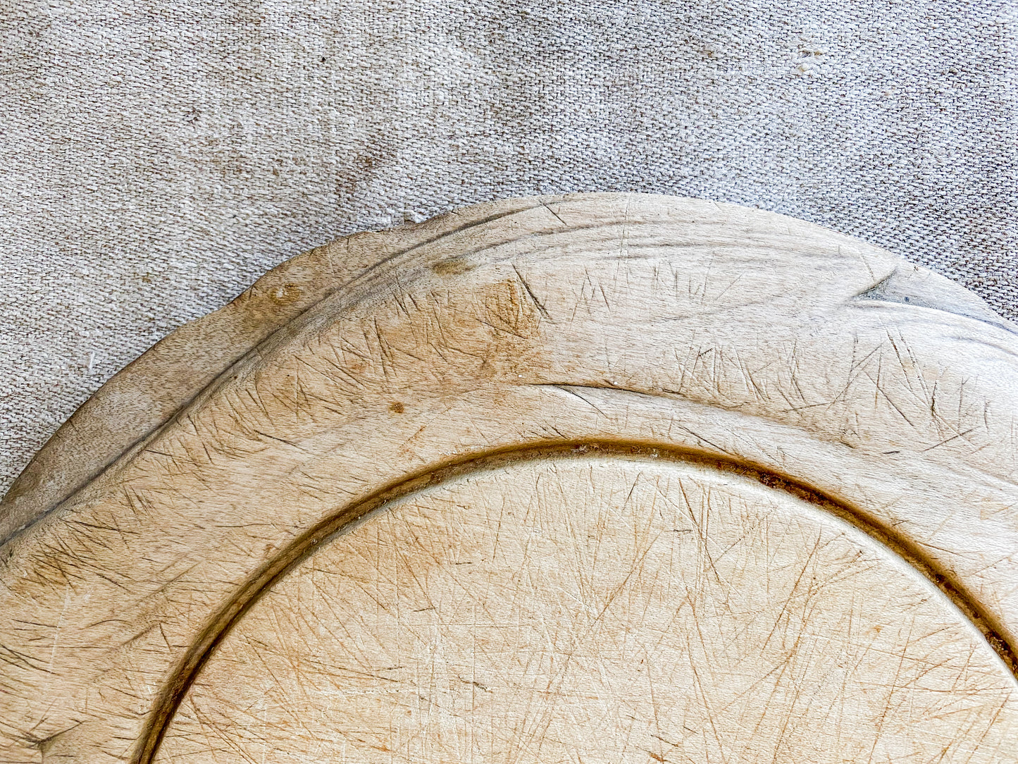 Antique Carved Round Wooden Breadboard