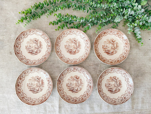 Set of 6 Antique Ironstone 7” Bowls - Chestnut by F & Co