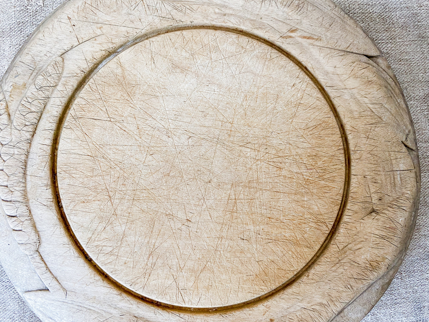 Antique Carved Round Wooden Breadboard