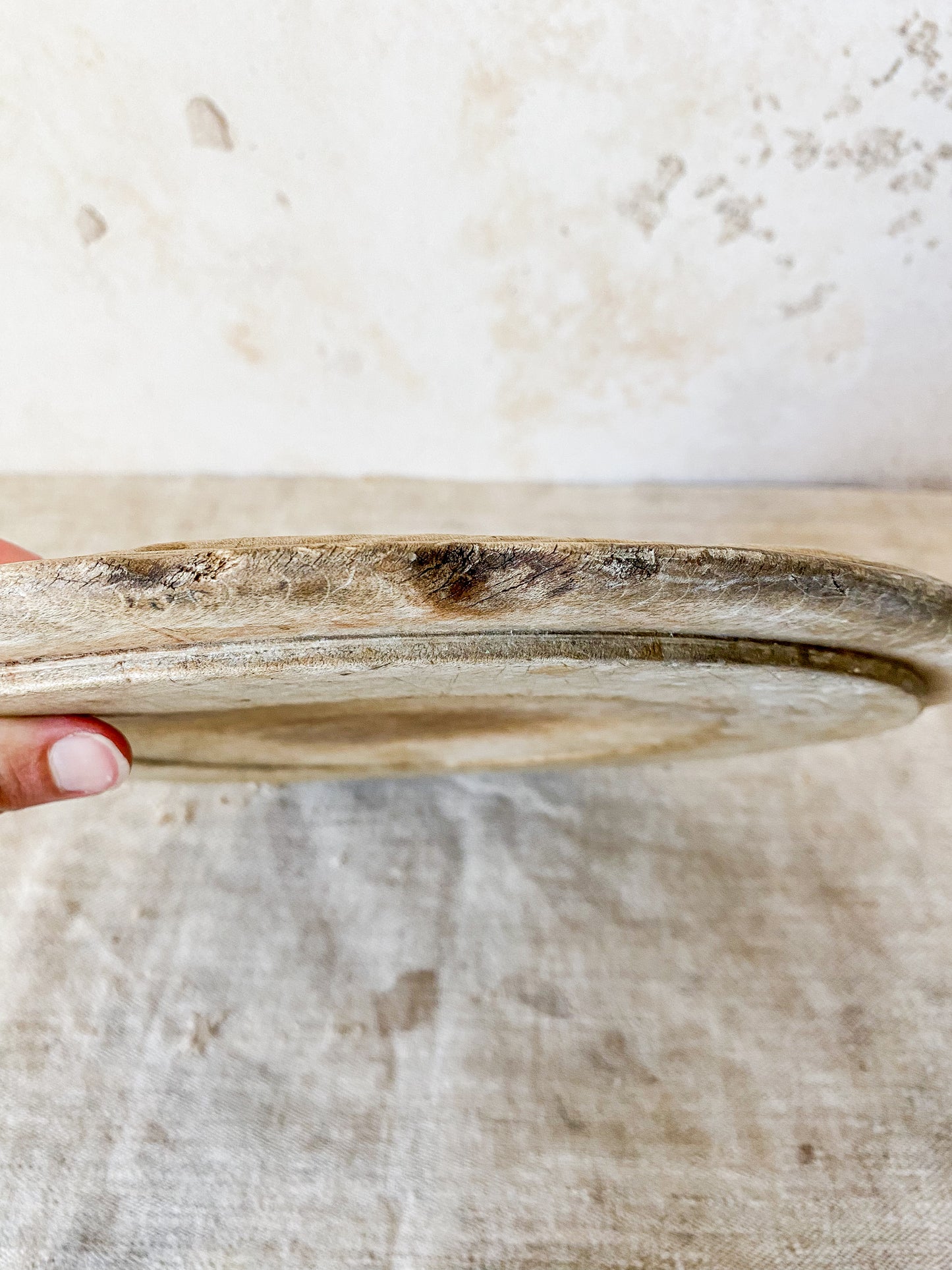 Antique Carved Round Wooden Breadboard