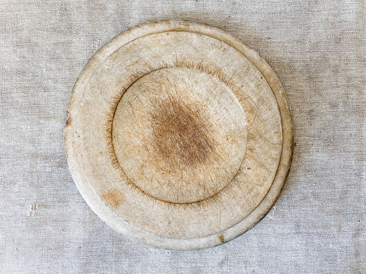 Antique Carved Round Wooden Breadboard