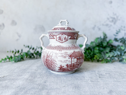 Antique Ironstone Brown Transferware Sugar Bowl