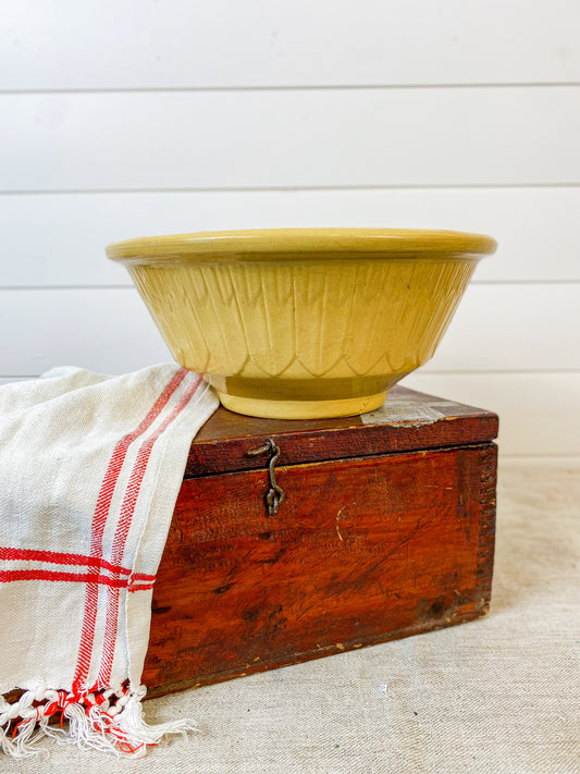 Antique 11" 1800s Yellow Ware Mixing Bowl with Feather Design
