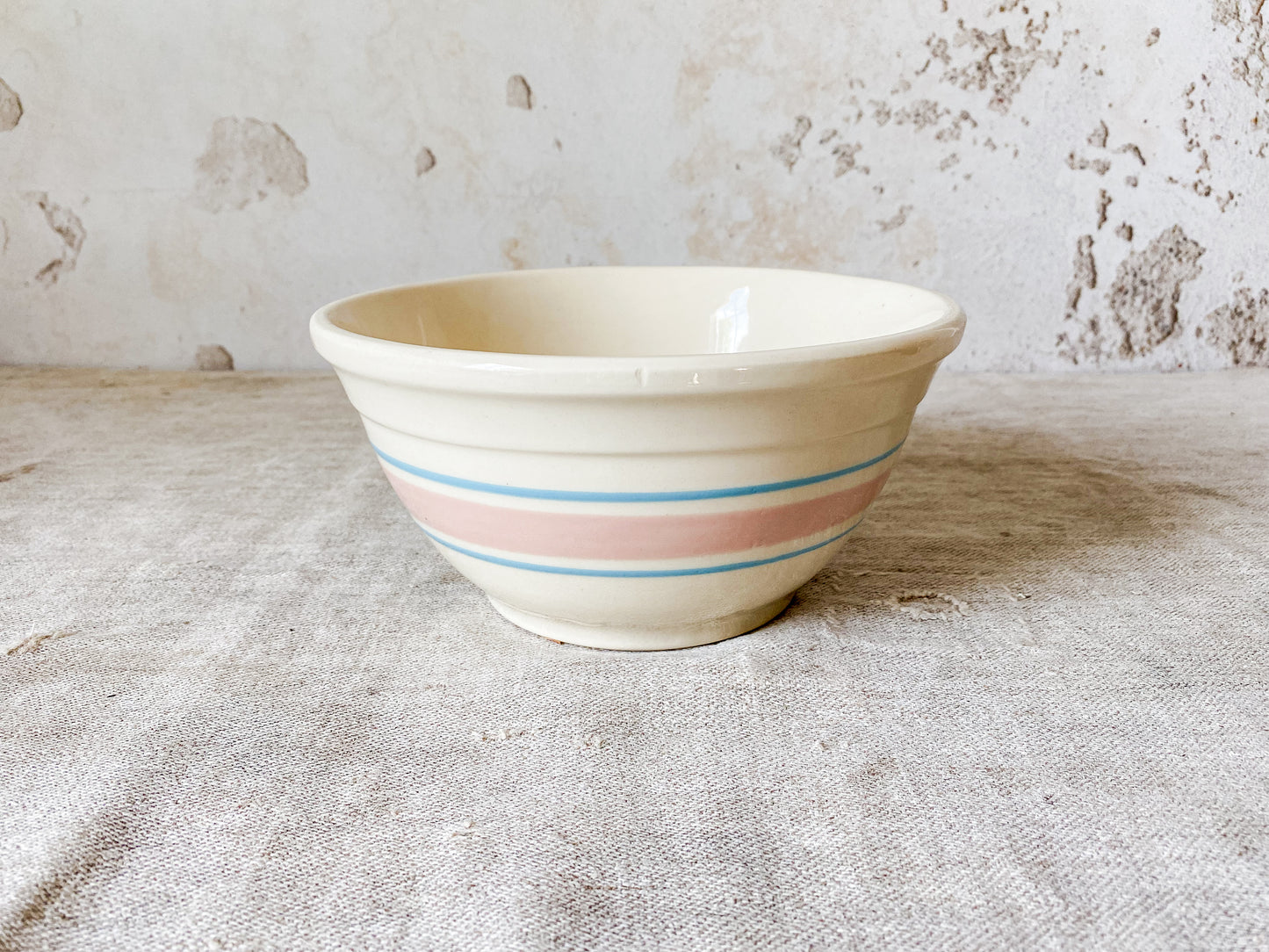 Vintage McCoy Ovenproof Blue & Pink Striped 8” Mixing Bowl