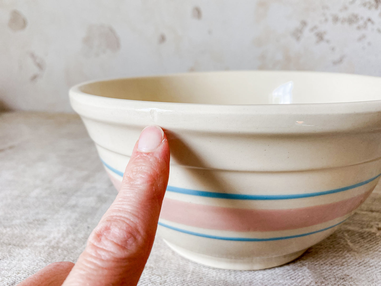 Vintage McCoy Ovenproof Blue & Pink Striped 8” Mixing Bowl