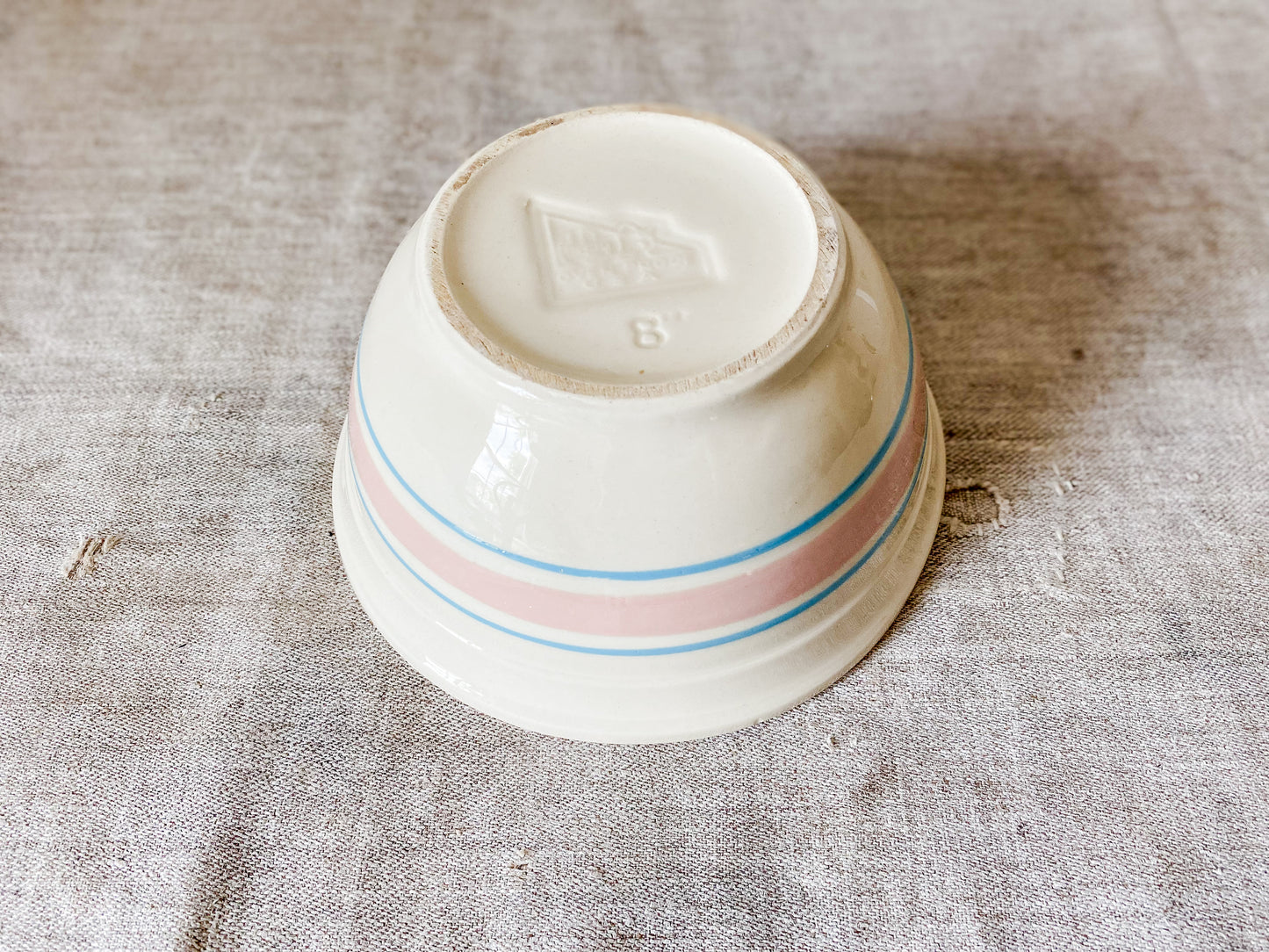 Vintage McCoy Ovenproof Blue & Pink Striped 8” Mixing Bowl