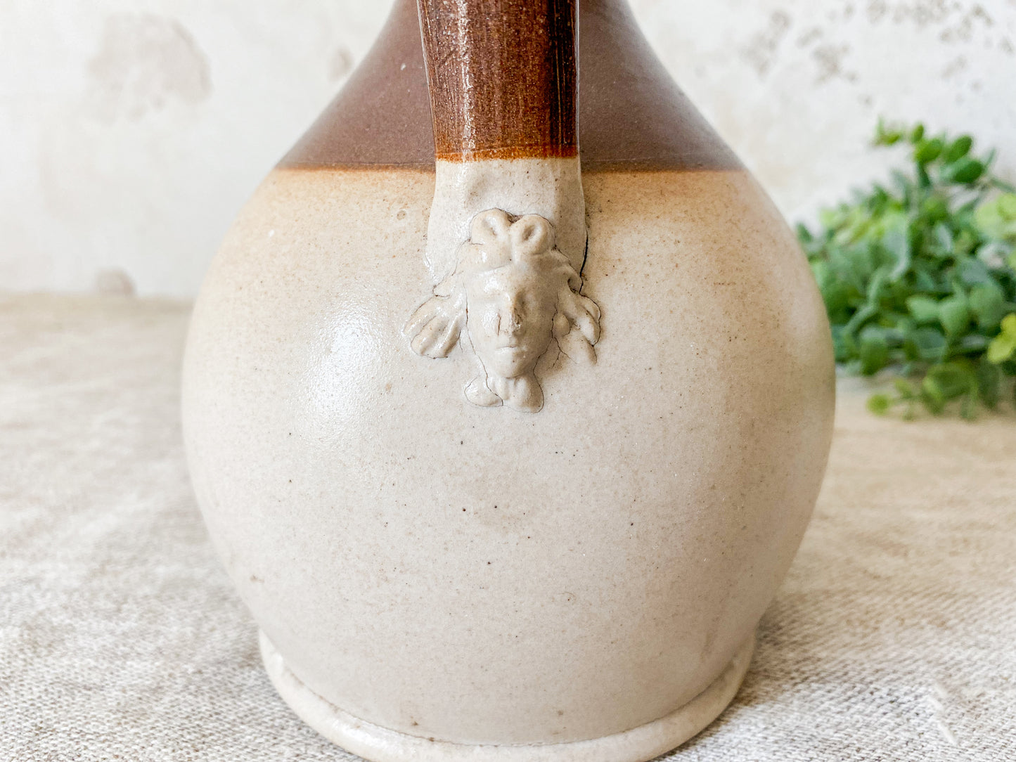 Antique English Two Tone Stoneware Flagon Pitcher