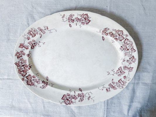 Antique Floral Brown Transferware Ironstone Platter