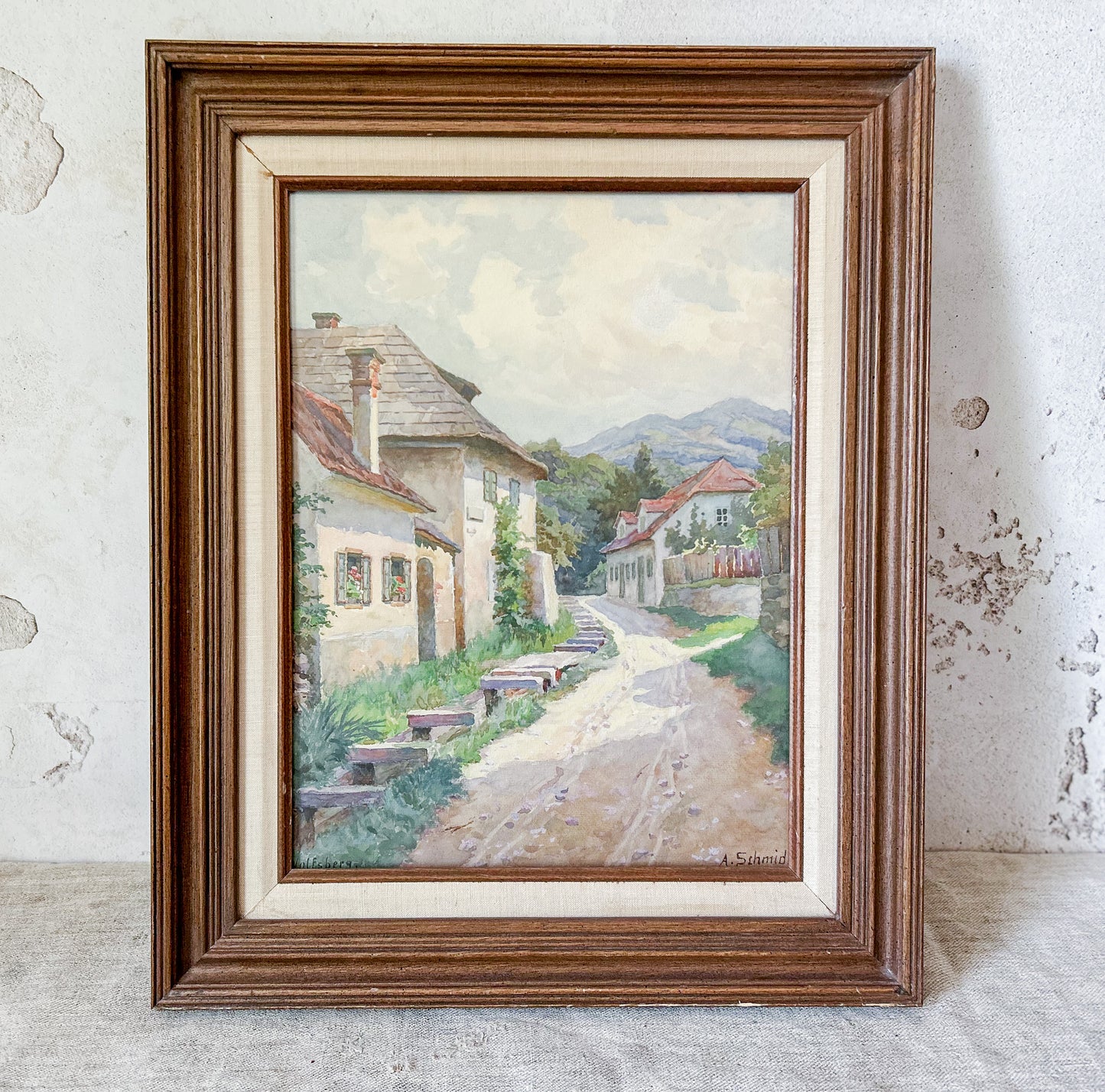 Alpine Village Original Watercolor by A. Schmidt
