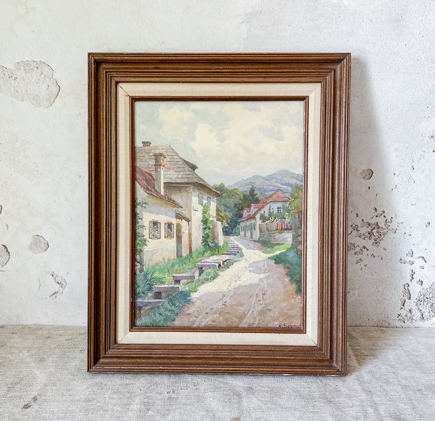 Alpine Village Original Watercolor by A. Schmidt