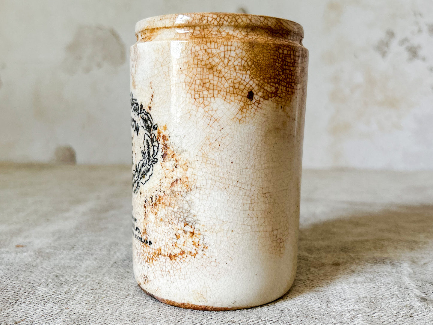 Antique Stained Crazed Keiller Dundee Marmalade 1lb. Tall Pot