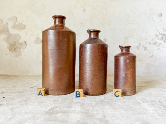 CHOICE Antique English Stoneware Master Ink Pouring Bottles