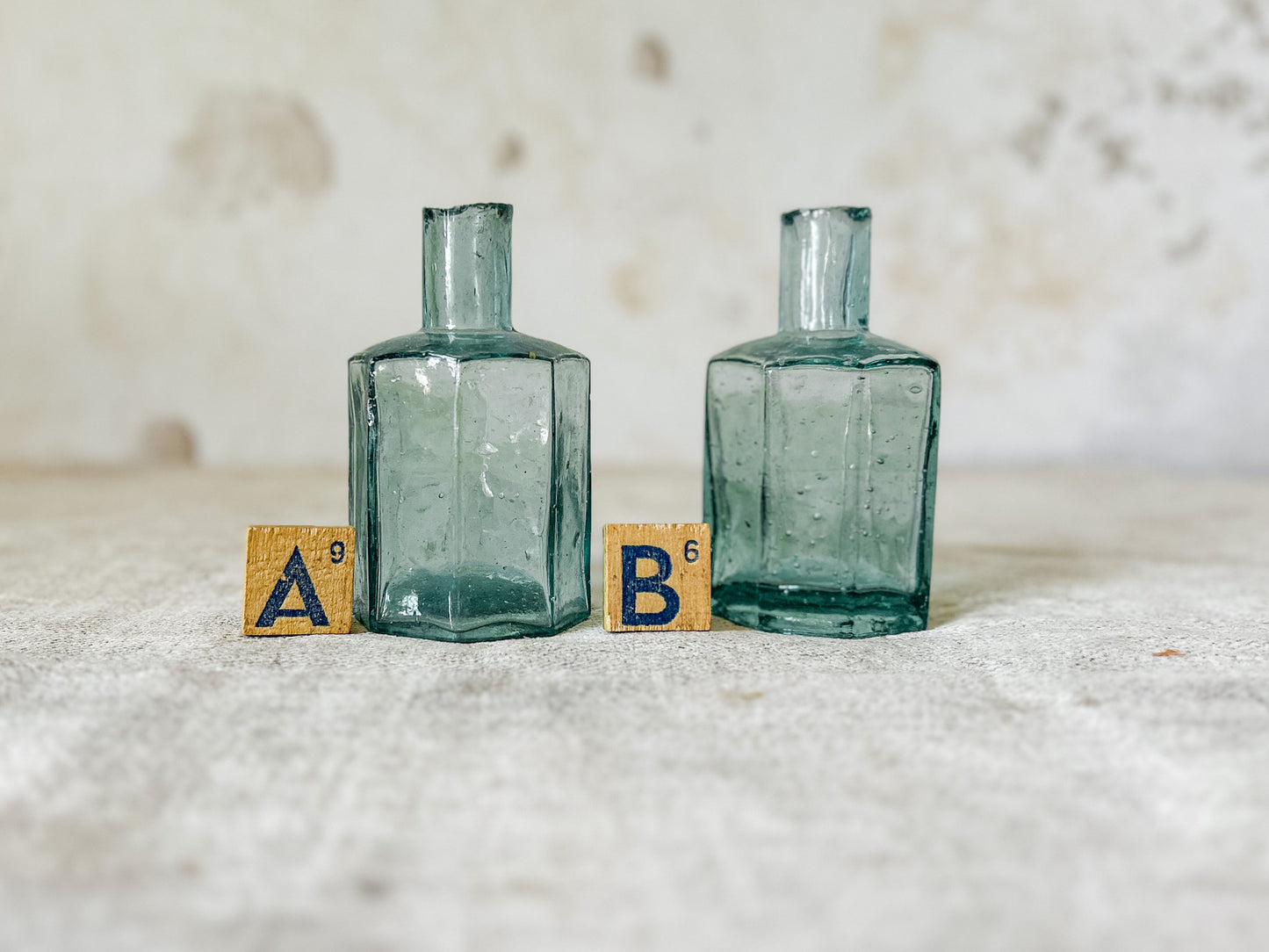 CHOICE Antique English Tall Octagonal Glass Inkwells