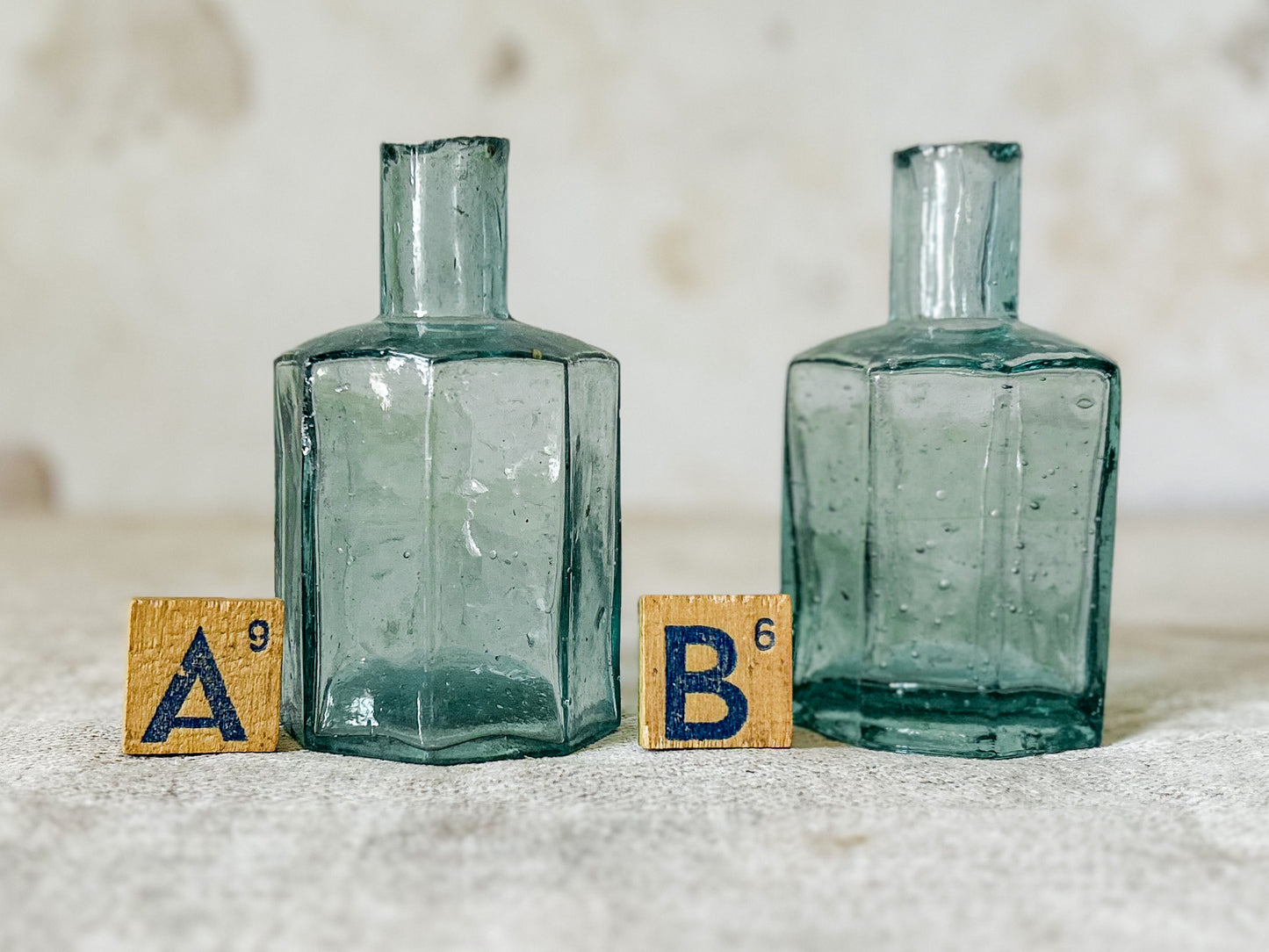 CHOICE Antique English Tall Octagonal Glass Inkwells