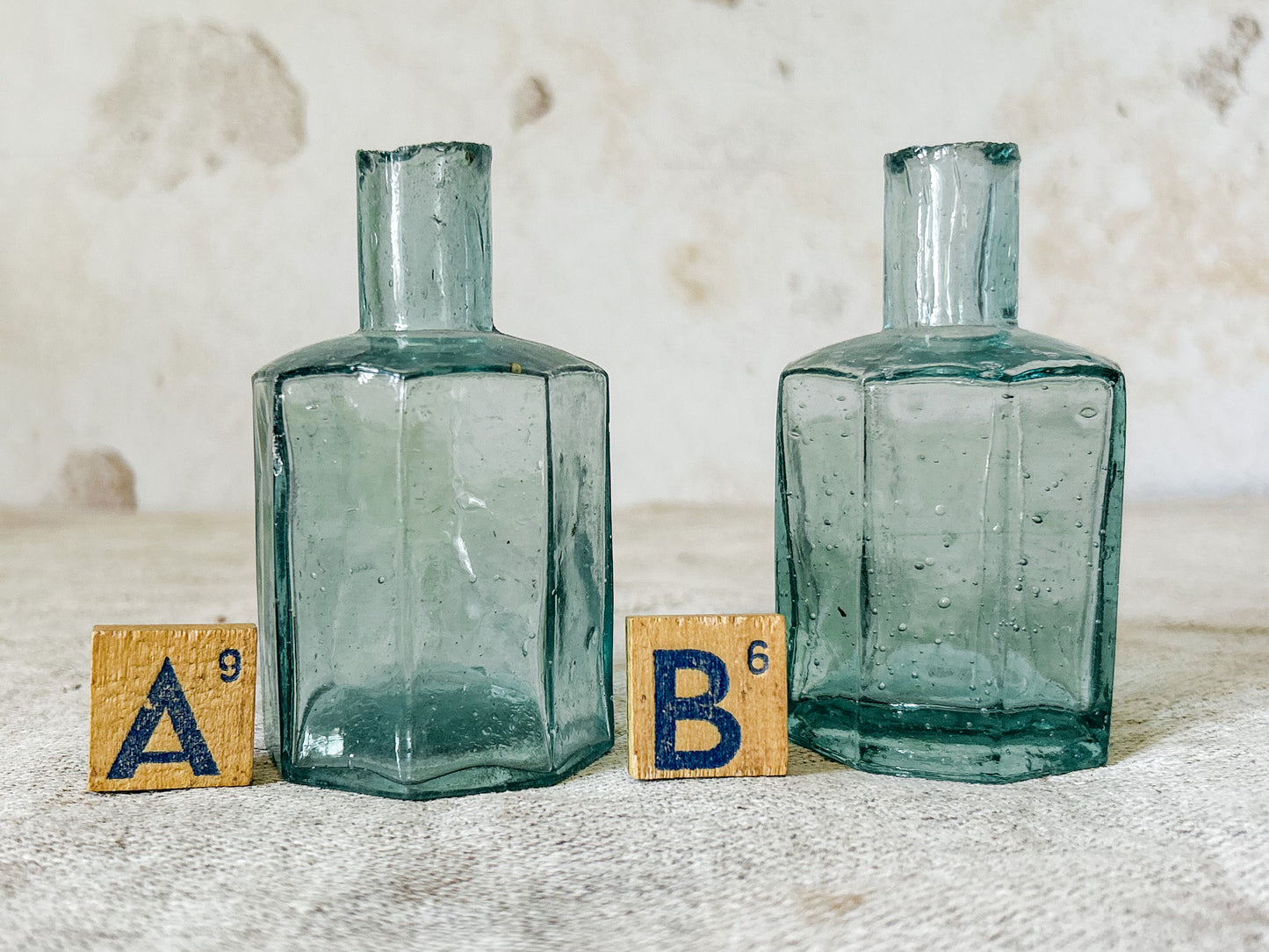 CHOICE Antique English Tall Octagonal Glass Inkwells