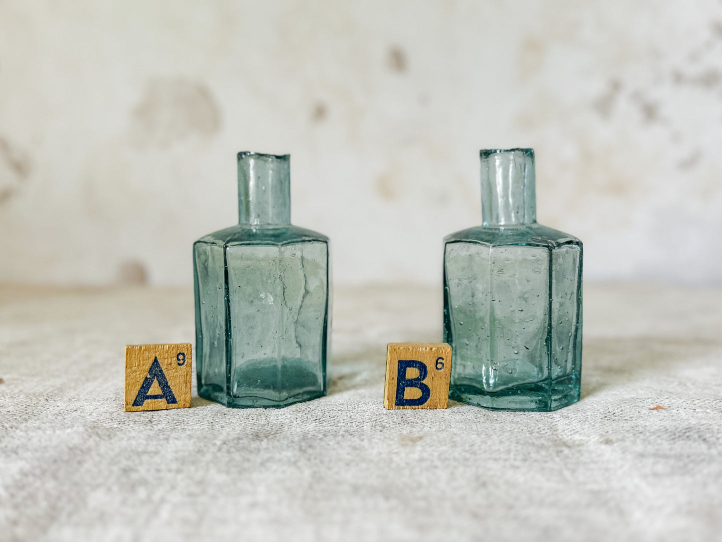 CHOICE Antique English Tall Octagonal Glass Inkwells