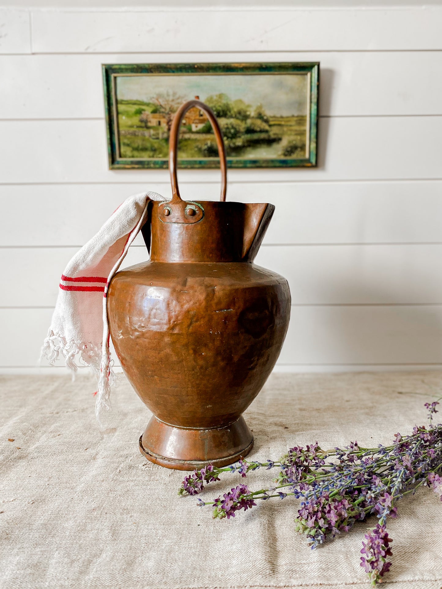 Antique Primitive Copper Water Jug with Double Spouts
