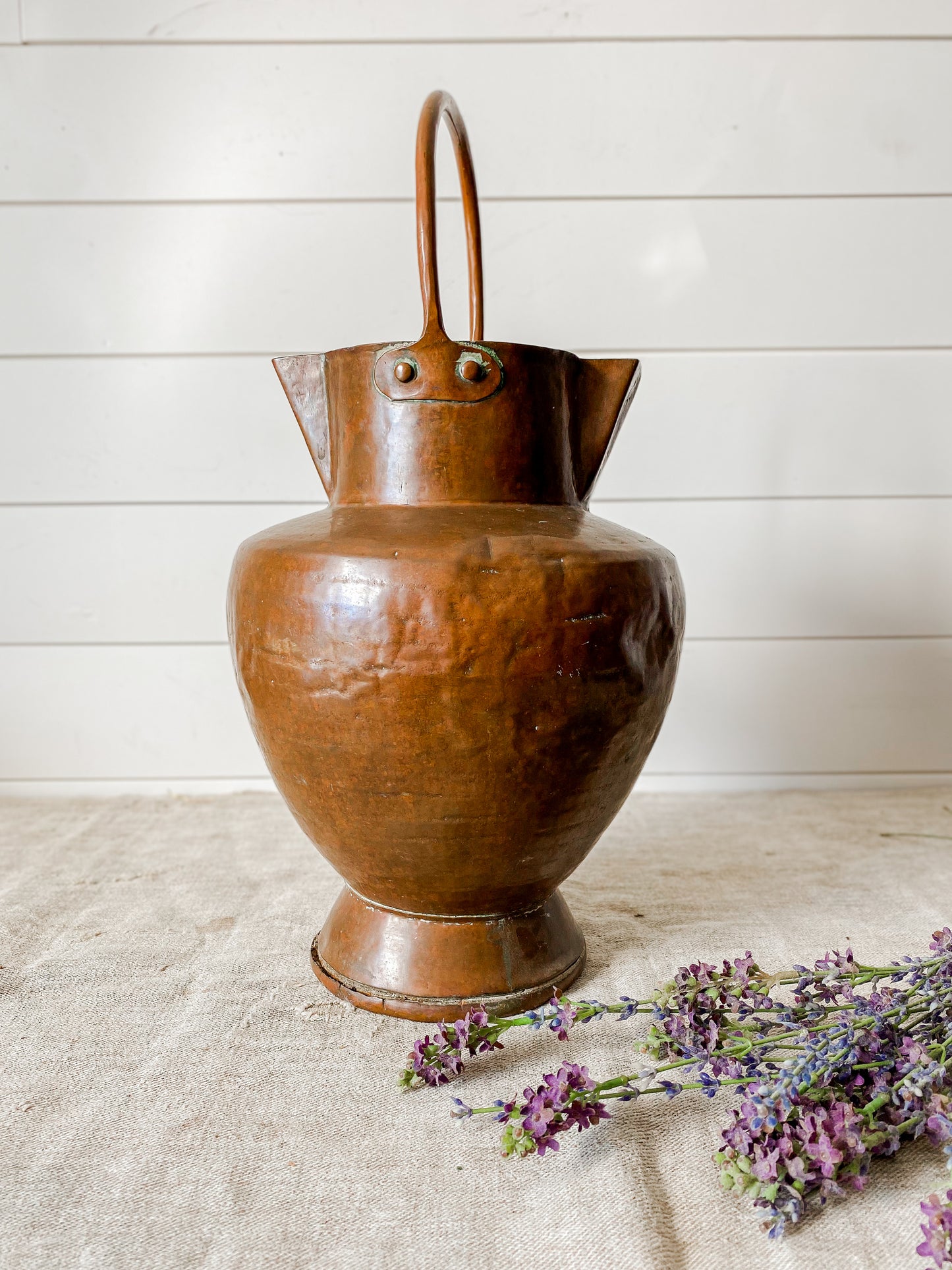 Antique Primitive Copper Water Jug with Double Spouts