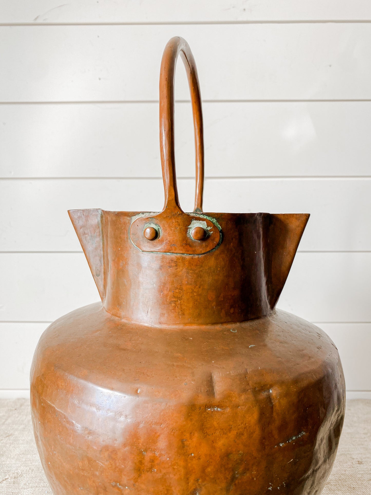 Antique Primitive Copper Water Jug with Double Spouts