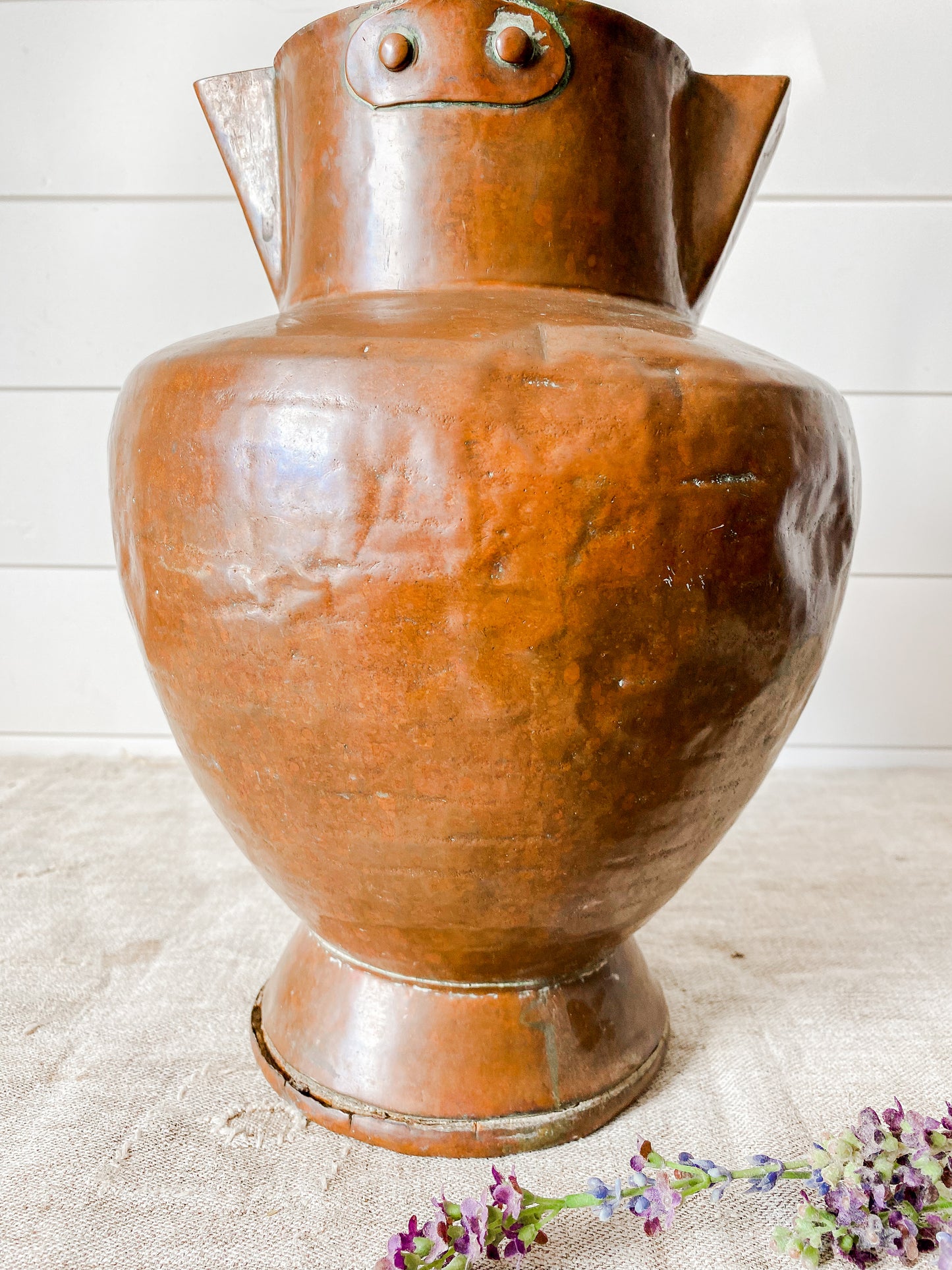 Antique Primitive Copper Water Jug with Double Spouts
