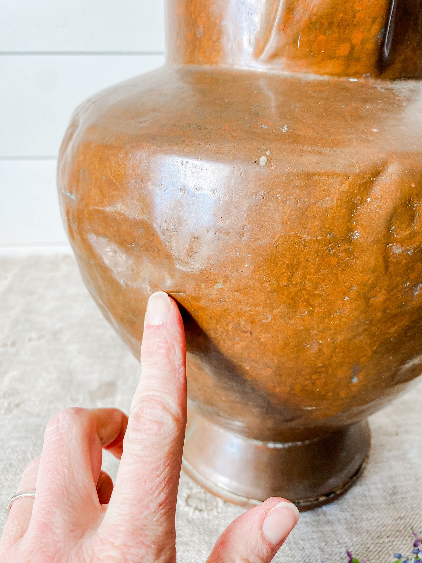 Antique Primitive Copper Water Jug with Double Spouts