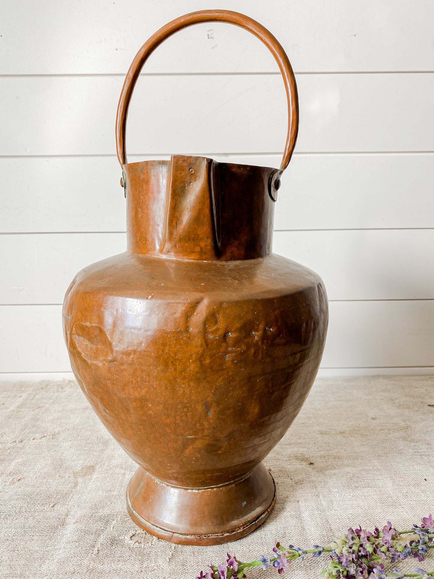 Antique Primitive Copper Water Jug with Double Spouts