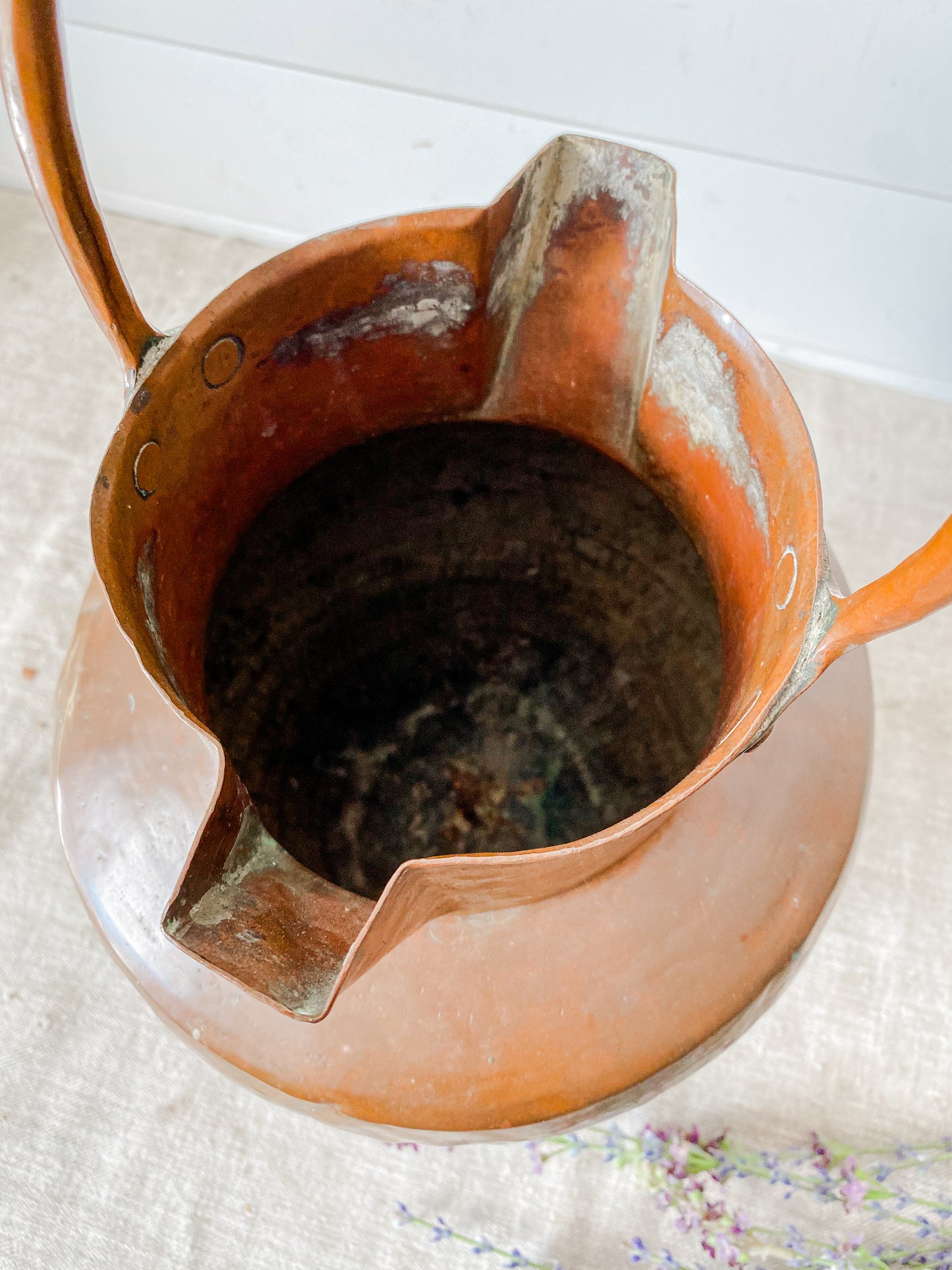 Antique Primitive Copper Water Jug with Double Spouts