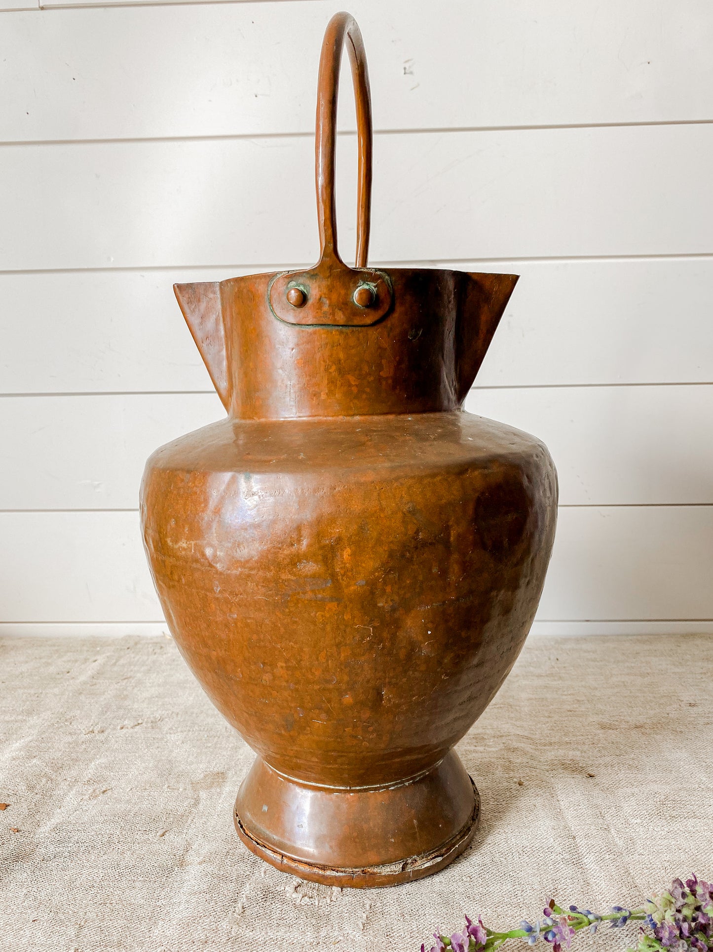Antique Primitive Copper Water Jug with Double Spouts