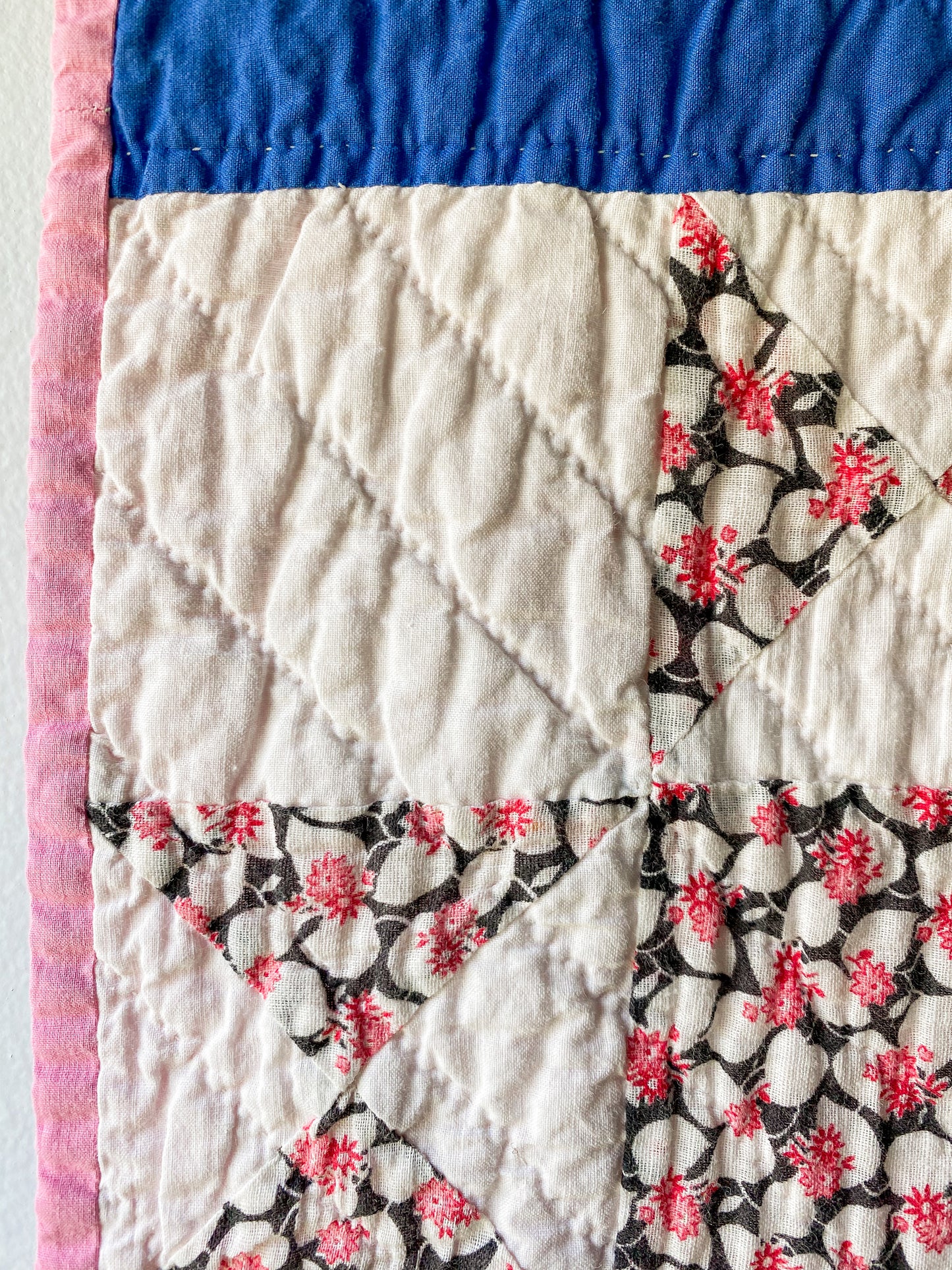 Vintage Blue and Pink Ohio Star 1930s Quilt