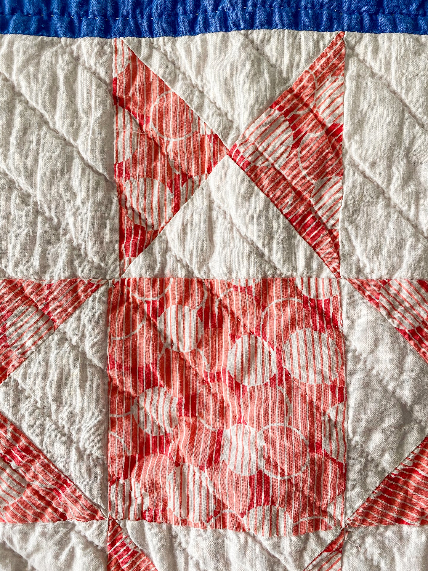 Vintage Blue and Pink Ohio Star 1930s Quilt