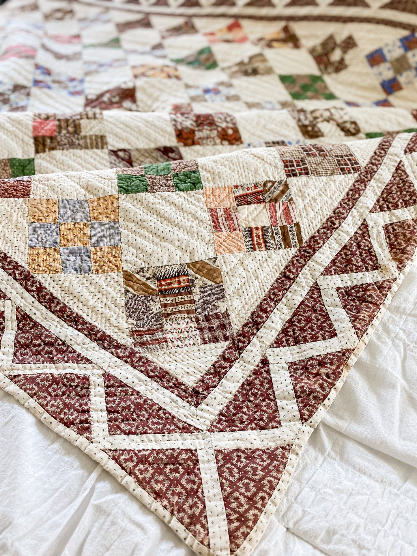 Antique Nine Patch on Point 1880s Quilt