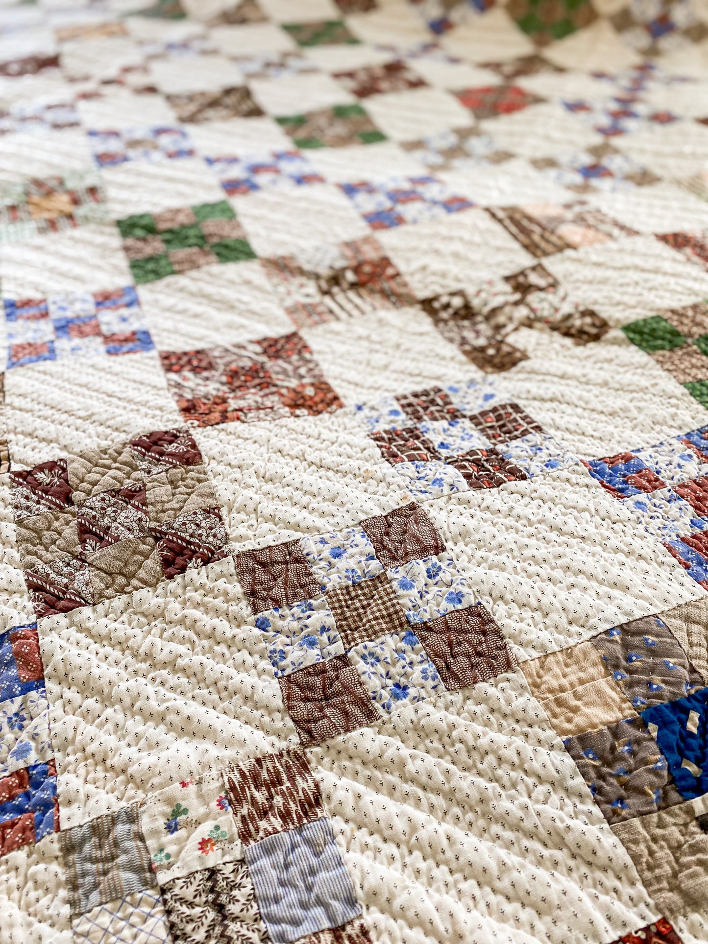 Antique Nine Patch on Point 1880s Quilt