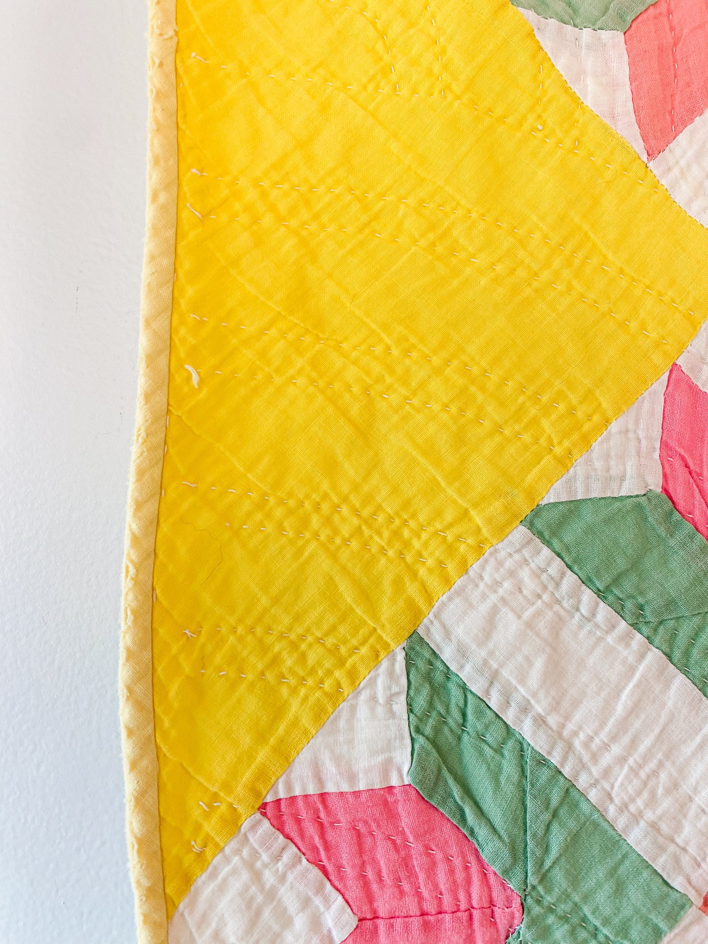 Vintage Yellow Green and Pink Tulip Quilt, c1930