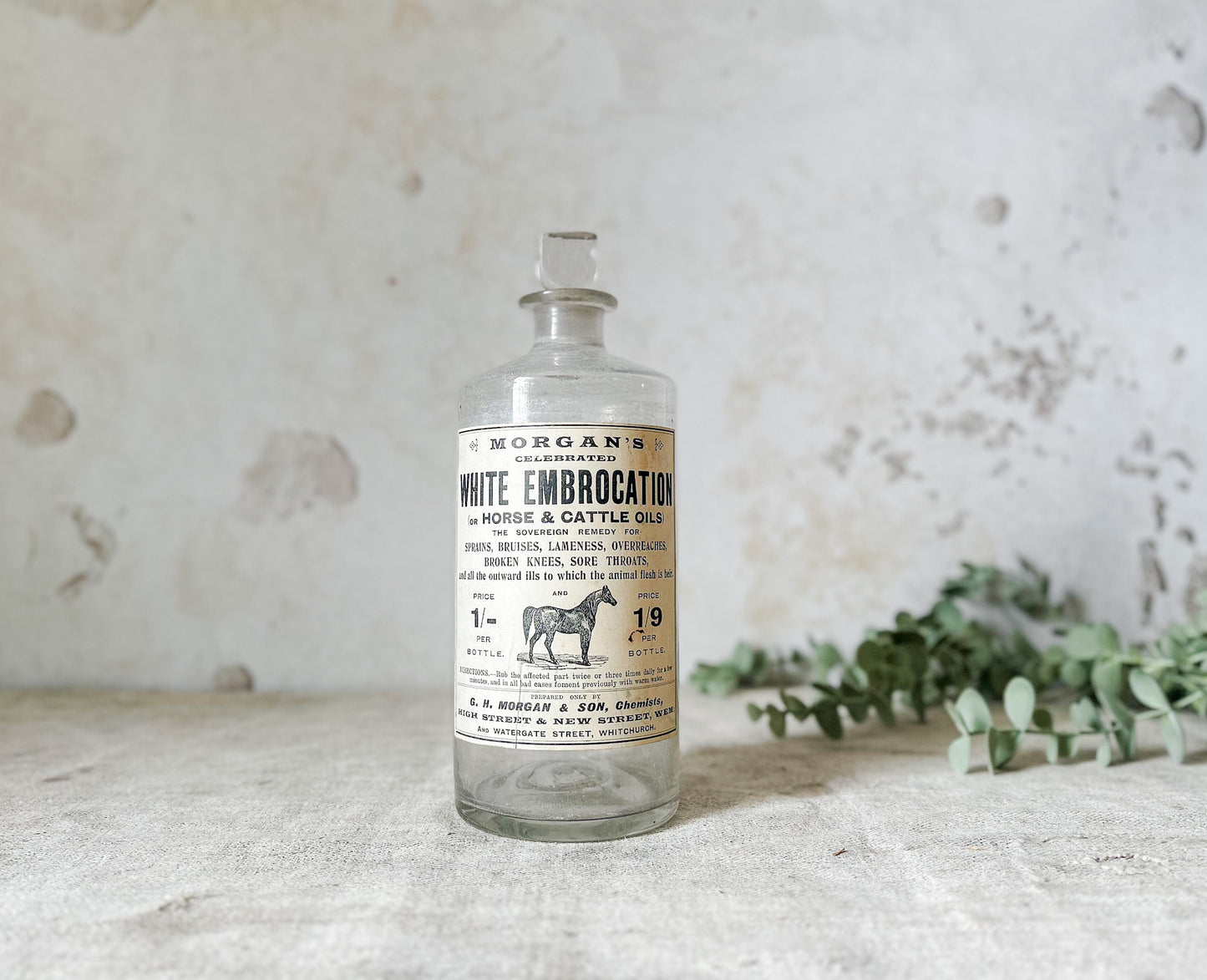 Morgan’s White Embrocation Horse & Cattle Oil Glass Jar with Stopper